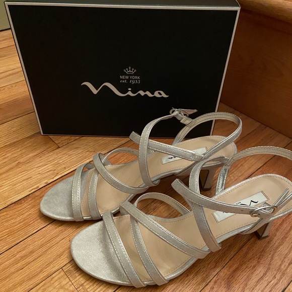 Nina Shoes - Nina silver multi strap sandals with heel